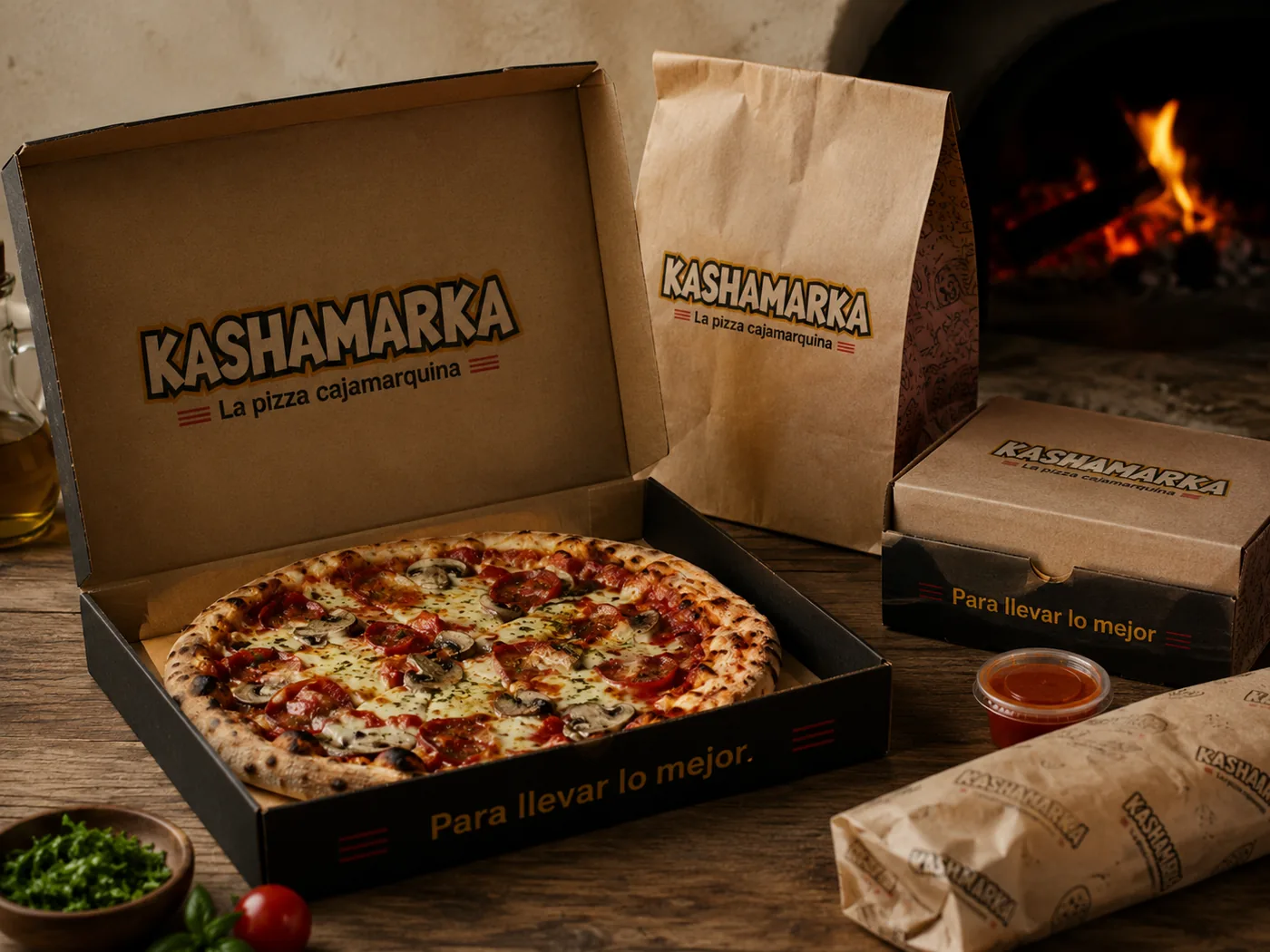 Presentación de pizza para llevar