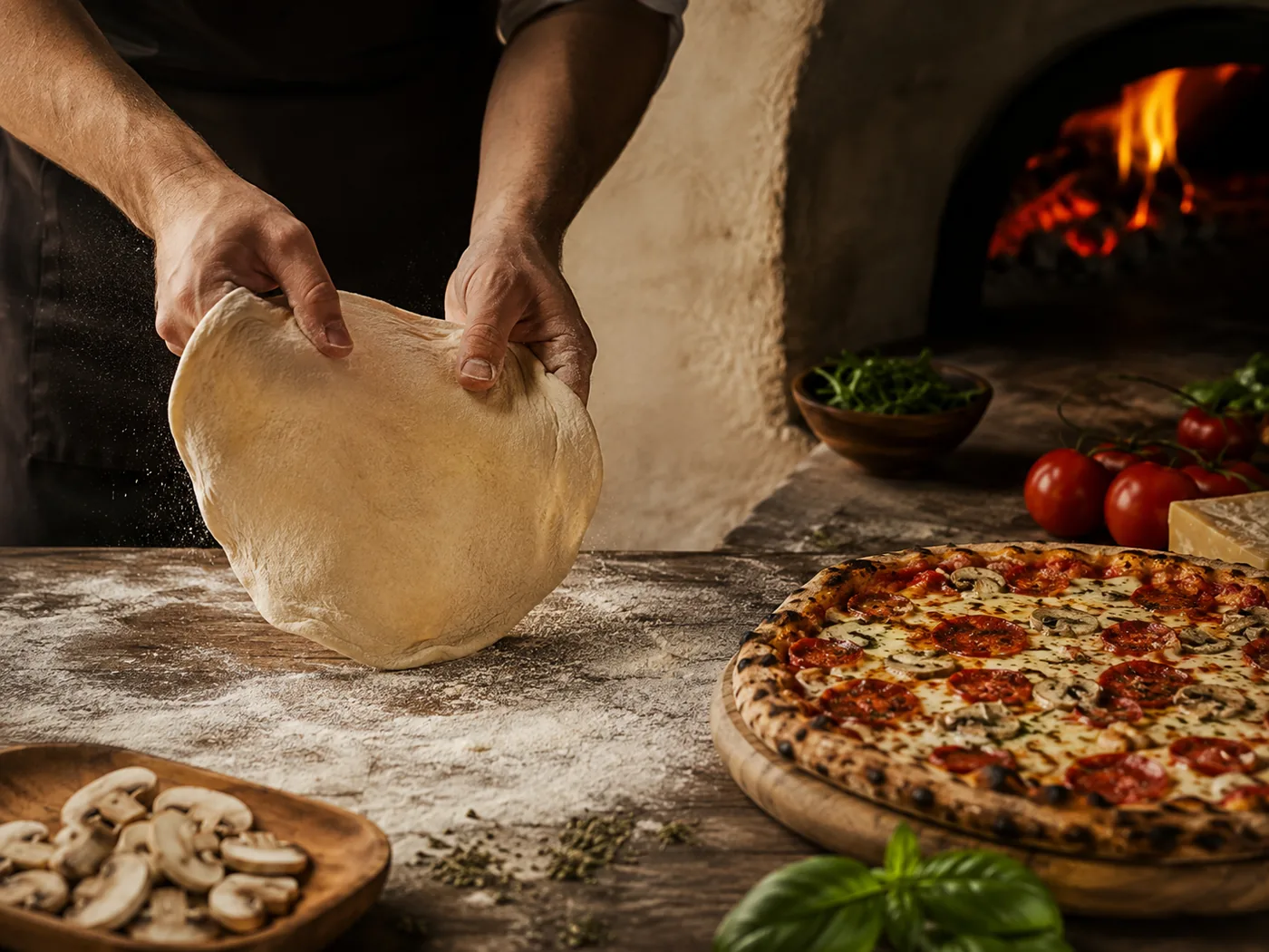 Proceso artesanal de preparación de pizza
